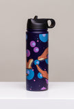 Water bottle with sea-themed design on a neutral background