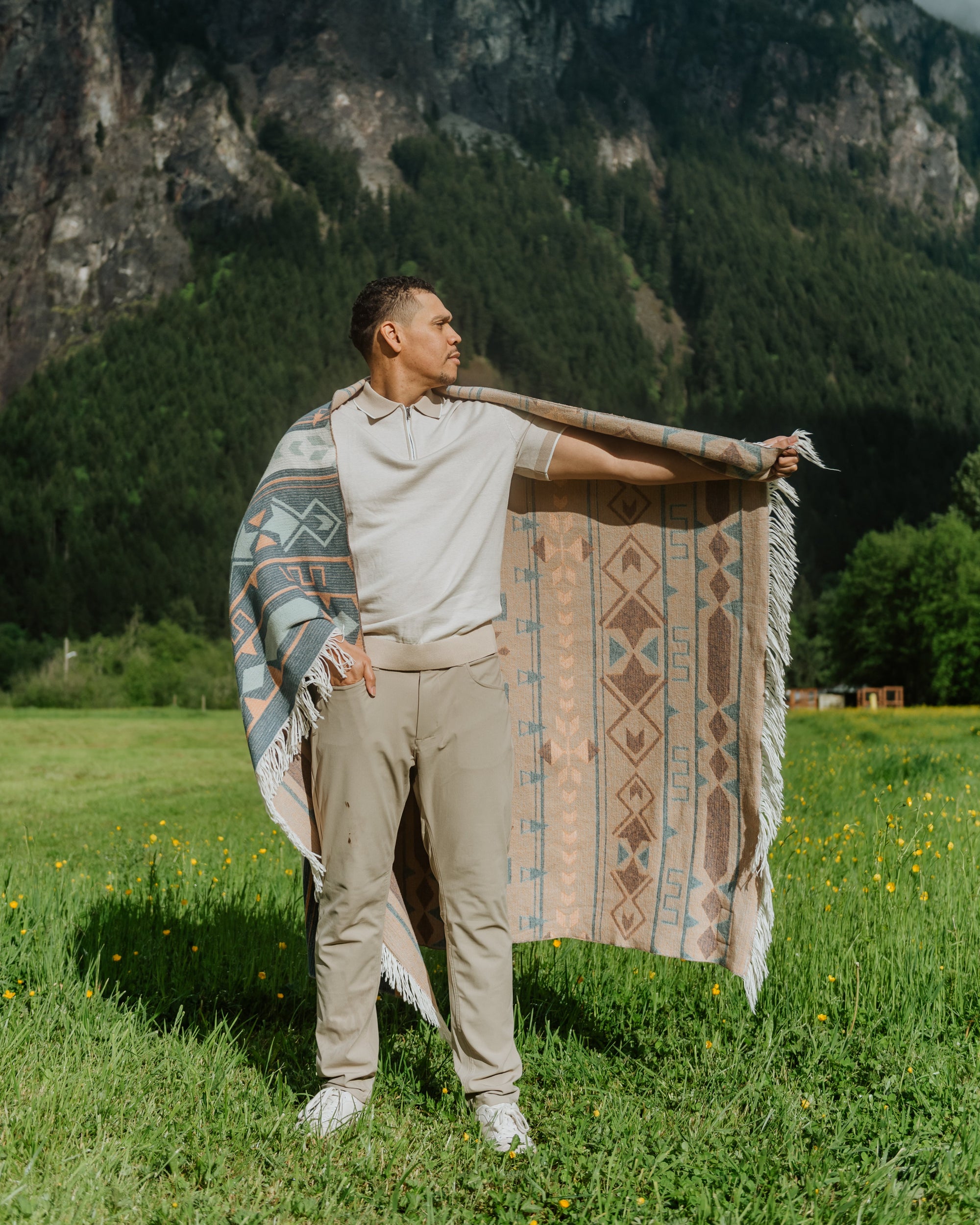 Image showcasing Natural Geometry Throw Blanket – Eighth Generation