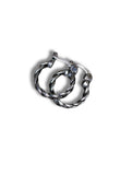 A pair of silver-toned twisted hoop earrings with a small clear rhinestone accent on each earring, shown on a plain white background.