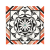Orange, white and black silk scarf by Acoma Pueblo artist Michelle Lowden featuring pottery patterns 
